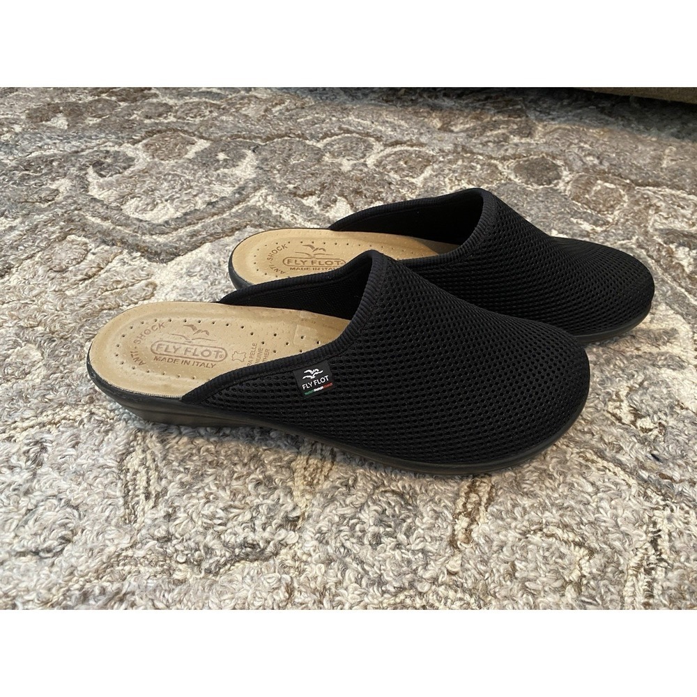 Fly Flot Black Mesh Mules Womens EU 41 US 9.5 Wedge Comfort Clogs Shoes Italy - Picture 3 of 7